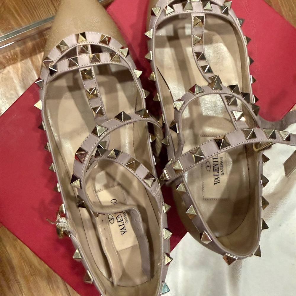 Valentino Women's Beige Studded Loafers